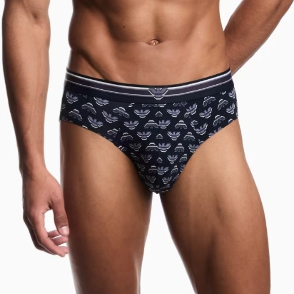 Emporio Armani Men's Blue Logo Patterned Briefs Large New With Tags